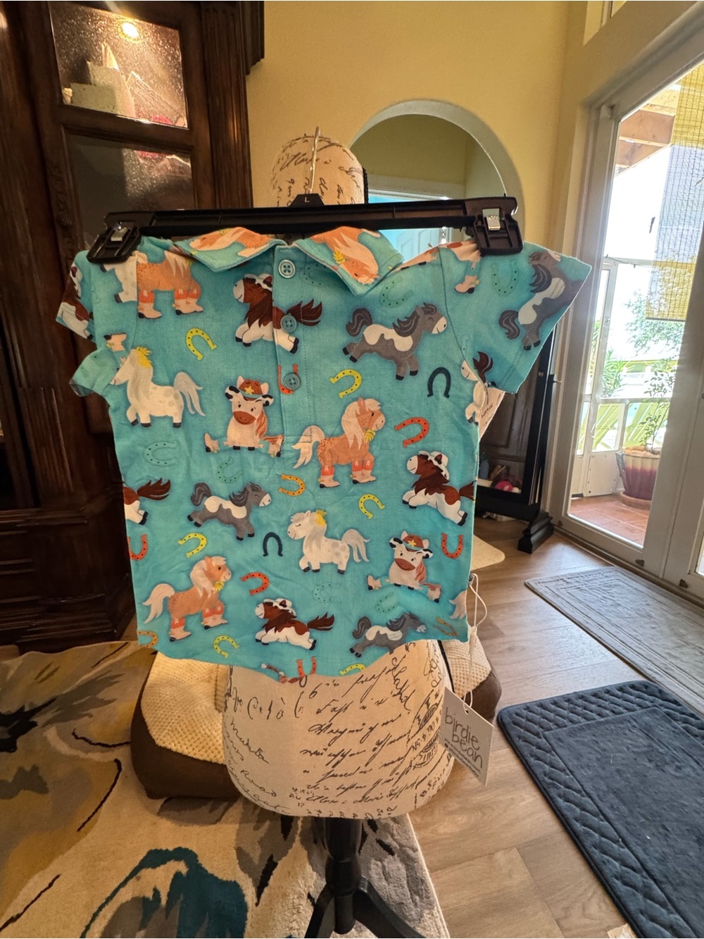 Birdie bean 3t Turquoise Kids' Shirt with Pony Print new